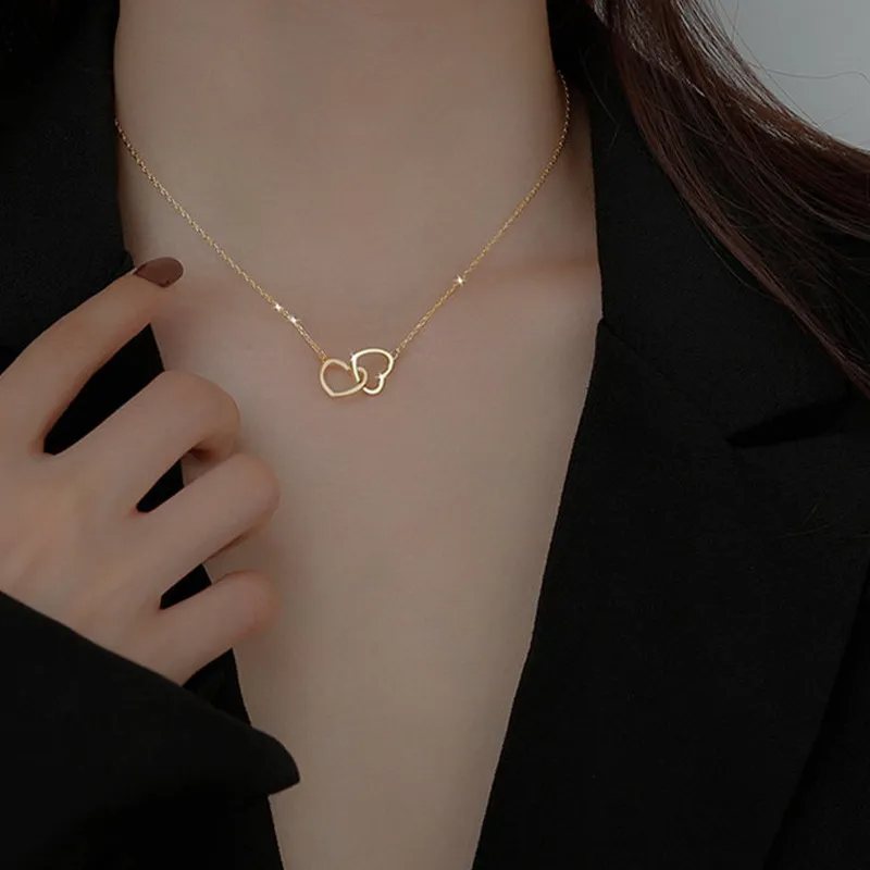 Gold-plated necklace with delicate double heart charm